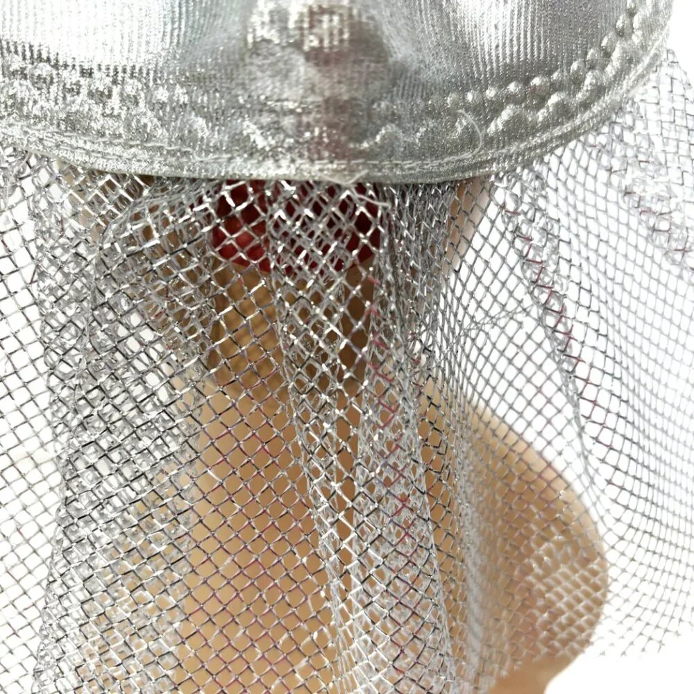 Domino style Silver Fabric Mask with netting NWT NOS